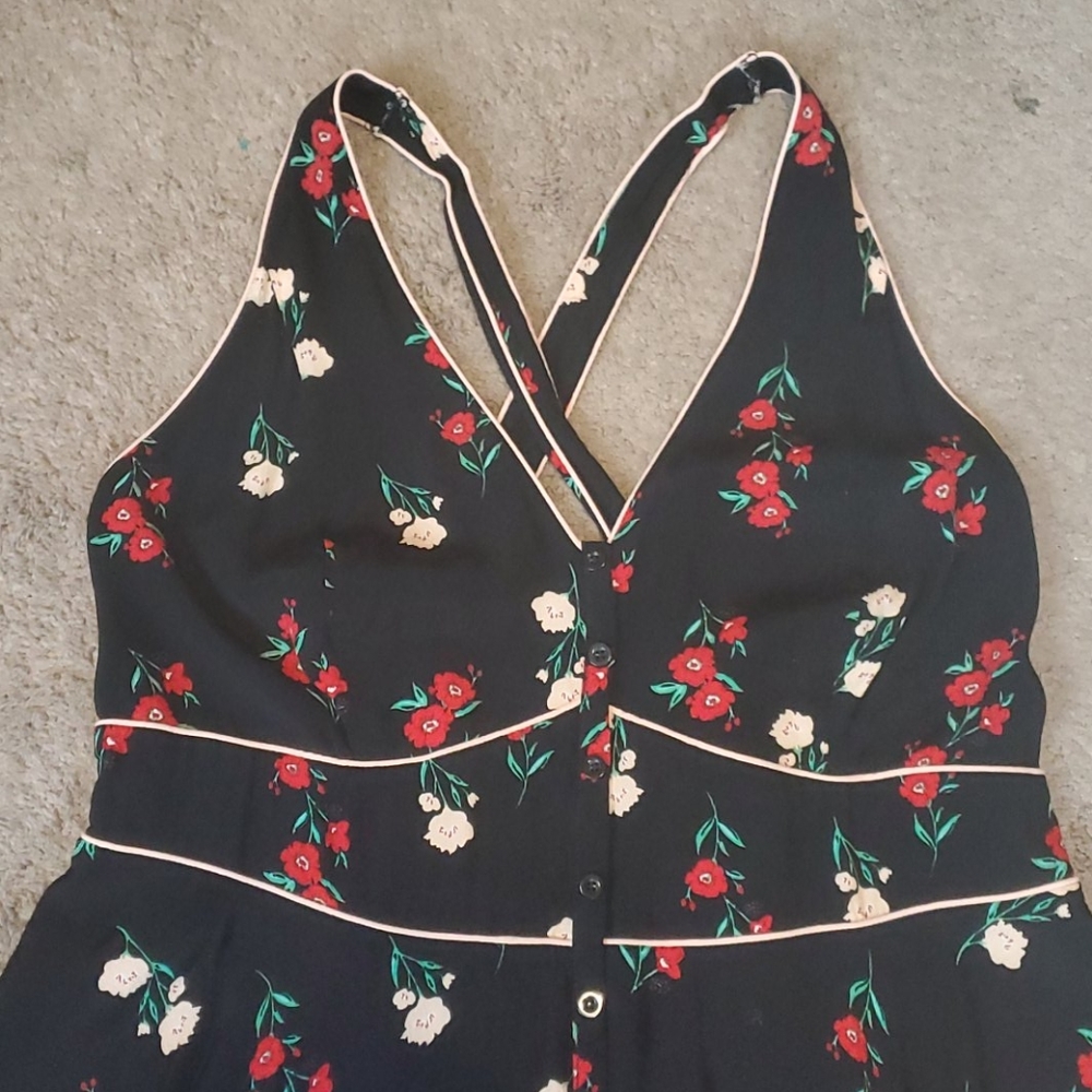 Black/Floral Front Button Strap Dress